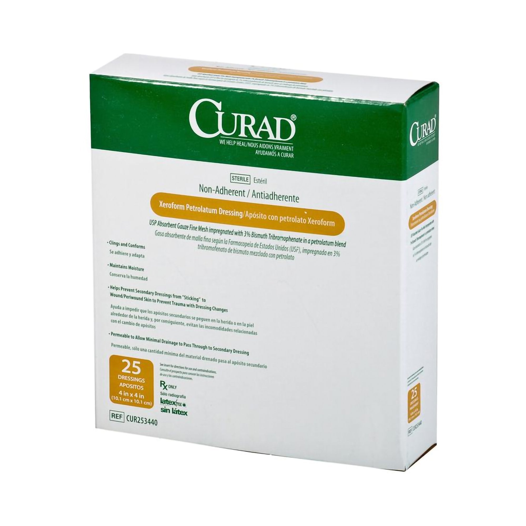 Curad Xeroform Petrolatum Impregnated Dressing, 4 x 4 Inch-Xeroform Petrolatum Impregnated Dressing Curad Square 4 X 4 Inch Sterile