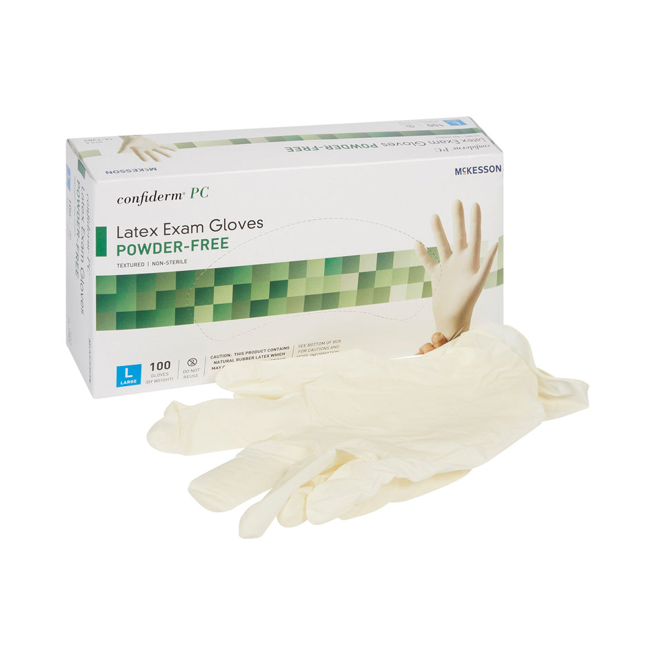 McKesson Confiderm Latex Exam Glove, Large, Ivory-Exam Glove McKesson Confiderm Large NonSterile Latex Standard Cuff Length Fully Textured Ivory Not Rated