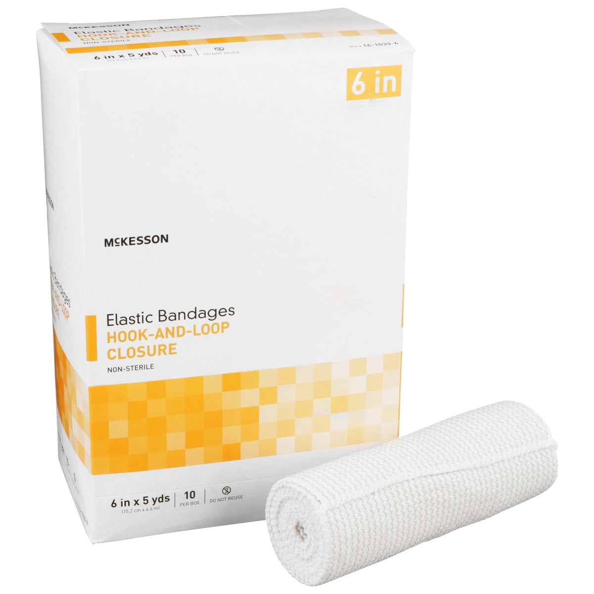 McKesson Hook and Loop Closure Elastic Bandage, 6 Inch x 5 Yard-Elastic Bandage McKesson 6 Inch X 5 Yard Single Hook and Loop Closure Tan NonSterile Standard Compression