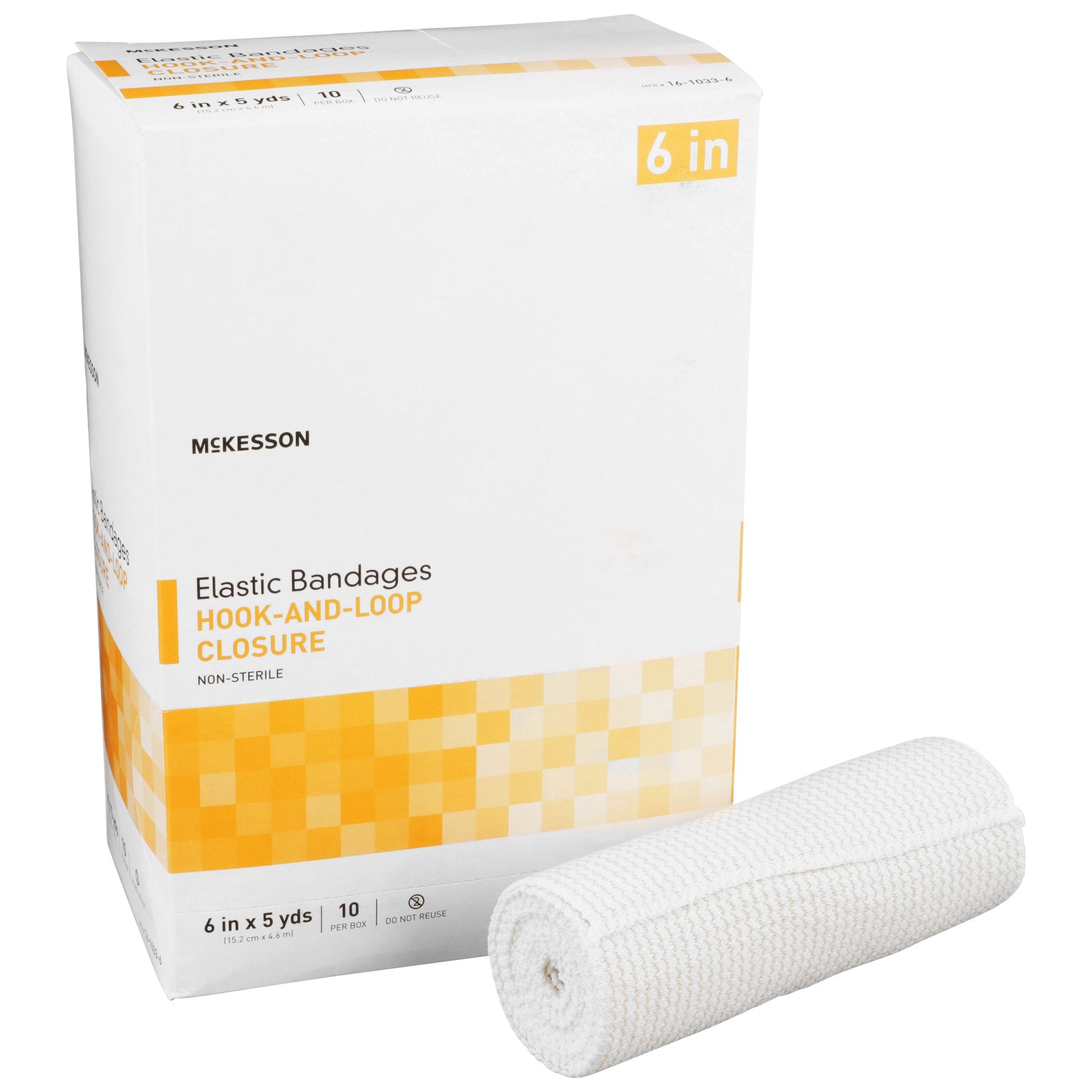 McKesson Hook and Loop Closure Elastic Bandage, 6 Inch x 5 Yard-Elastic Bandage McKesson 6 Inch X 5 Yard Single Hook and Loop Closure Tan NonSterile Standard Compression