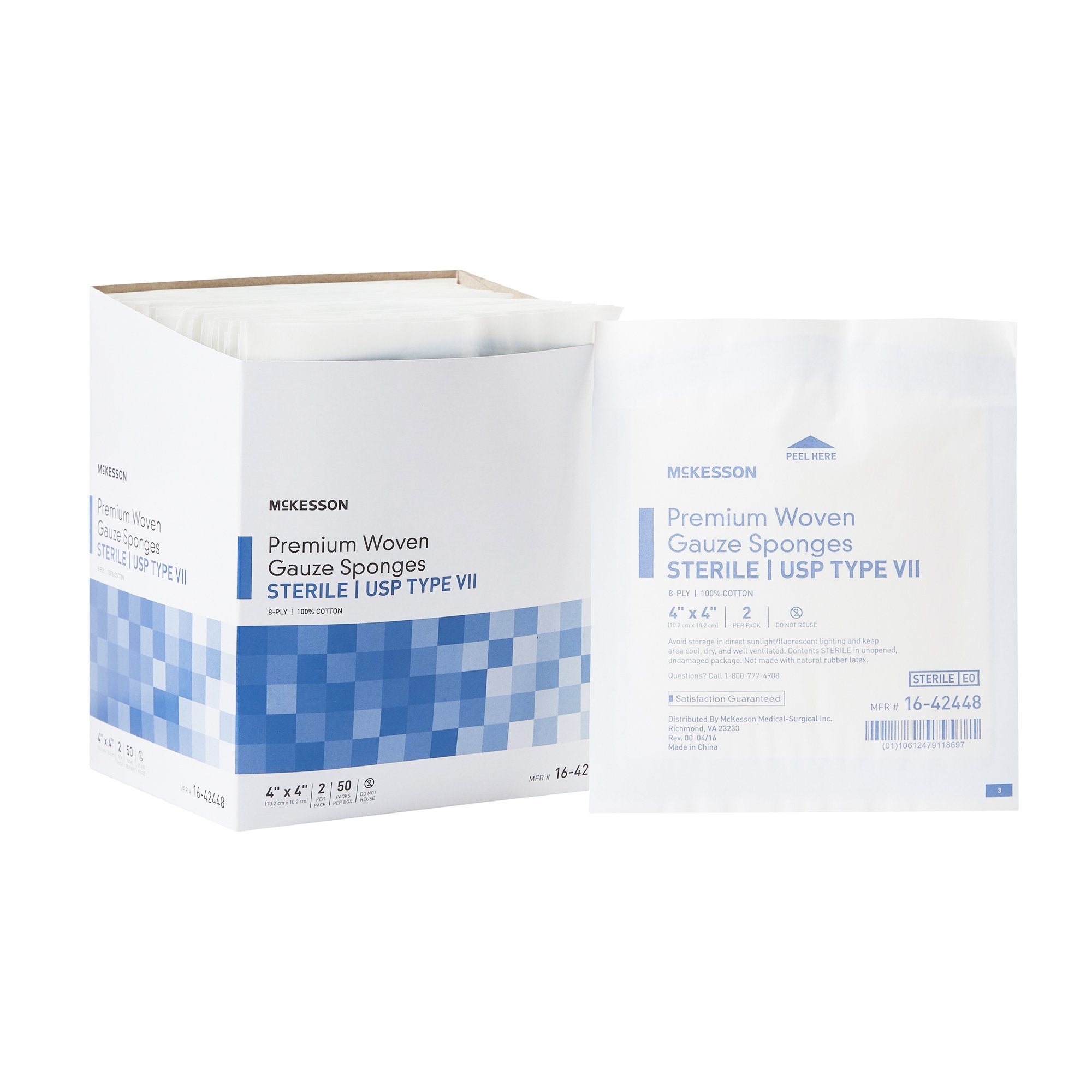 McKesson Sterile USP Type VII Gauze Sponge, 4 x 4 Inch, 8-Ply-Gauze Sponge McKesson 4 X 4 Inch 8-Ply Sterile 2 per Pack
