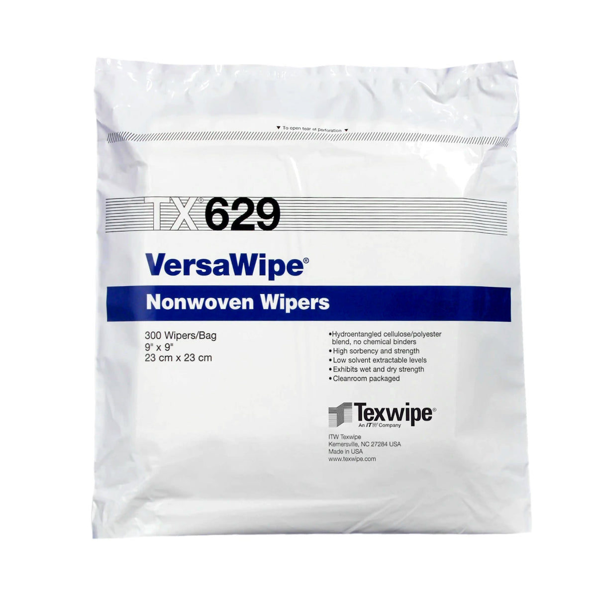 VersaWipe Cleanroom Wipe-Cleanroom Wipe VersaWipe White NonSterile 45% Polyester / 55% Cellulose Nonwoven 9 X 9 Inch Disposable