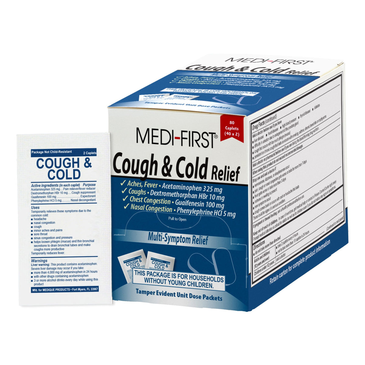 Medi-First Acetaminophen / Dextromethorphan / Phenylephrine / Guaifenesin Cold and Cough Relief-Cold and Cough Relief 325 mg - 10 mg - 100 mg - 5 mg Strength Caplet 80 Per Box
