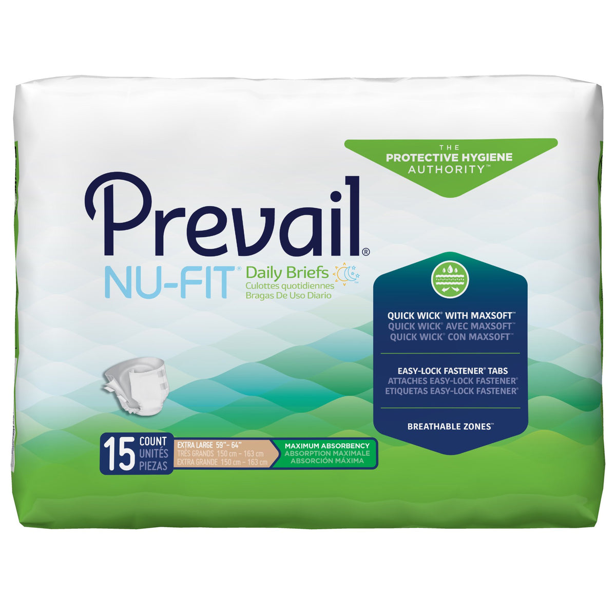 Prevail Nu-Fit Maximum Absorbency Incontinence Brief, Extra Large-Unisex Adult Incontinence Brief Prevail Nu-Fit X-Large Disposable Heavy Absorbency