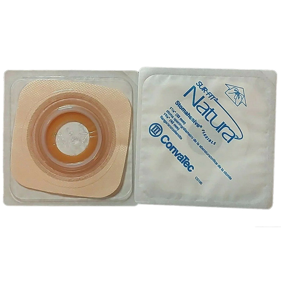 Sur-Fit Natura� Colostomy Barrier With 1� Inch Stoma Opening-"Ostomy Barrier Sur-Fit Natura� Precut, Standard Wear Stomahesive� Adhesive 45 mm Flange Sur-Fit� Natura� System Hydrocolloid 1-1/4 Inch Opening 4 X 4 Inch"