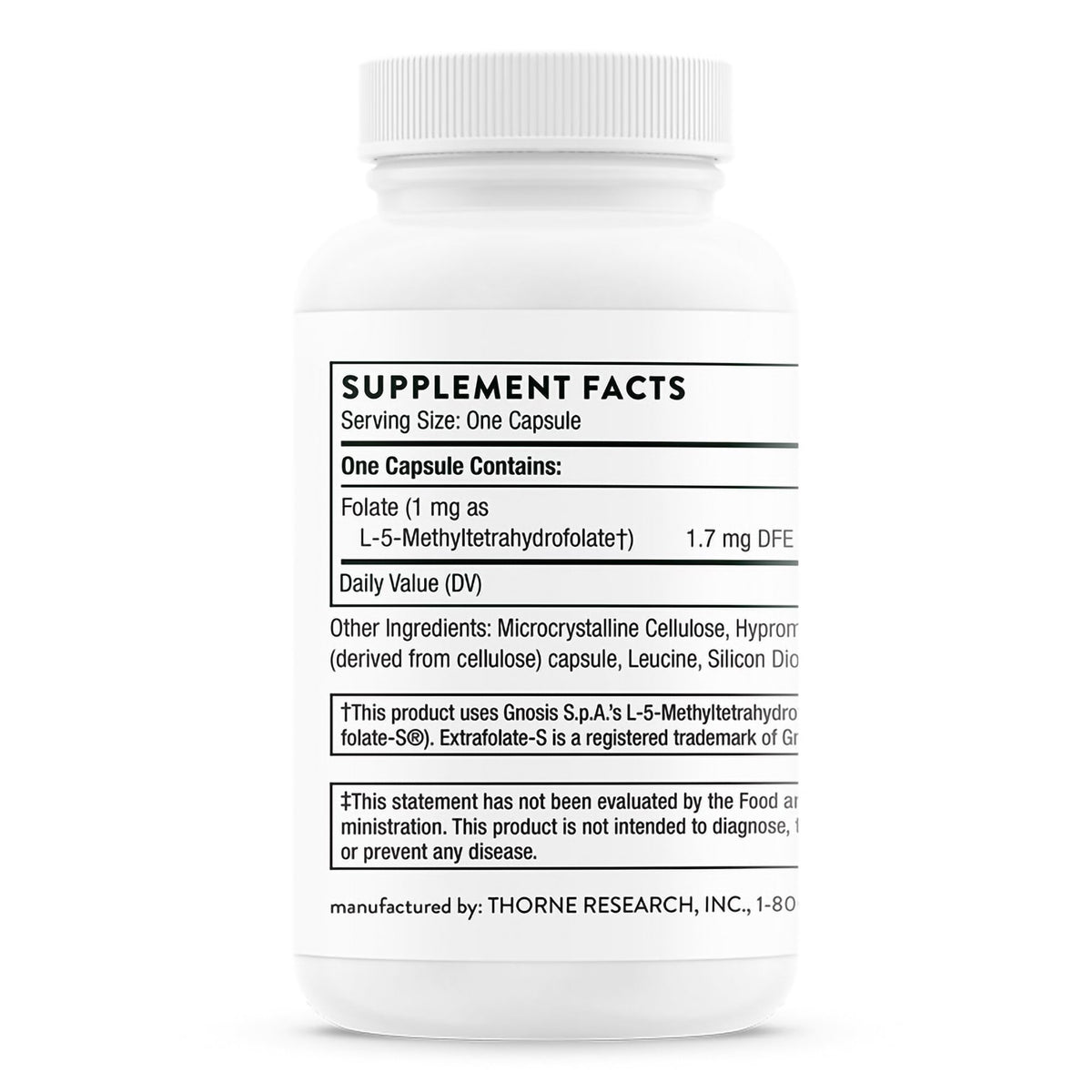 Thorne 5-MTHF 1 mg Methylfolate Dietary Supplement-Dietary Supplement THORNE 5-MTHF Folate 1 mg Strength Capsule 60 per Bottle