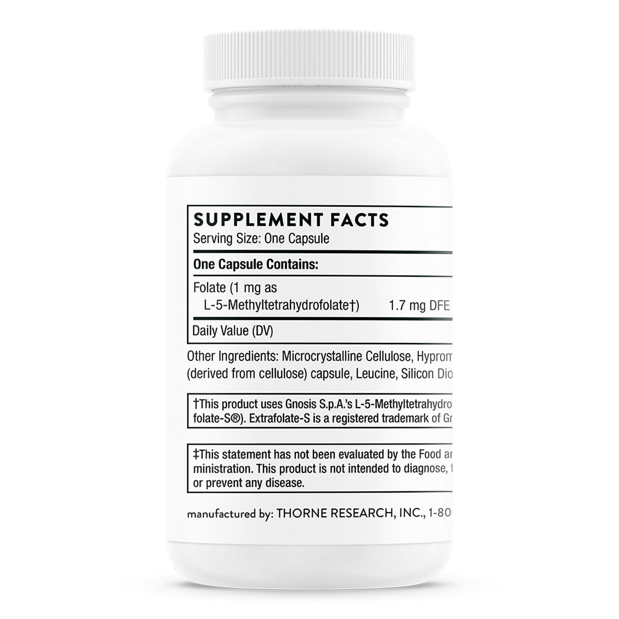 Thorne 5-MTHF 1 mg Methylfolate Dietary Supplement-Dietary Supplement THORNE 5-MTHF Folate 1 mg Strength Capsule 60 per Bottle