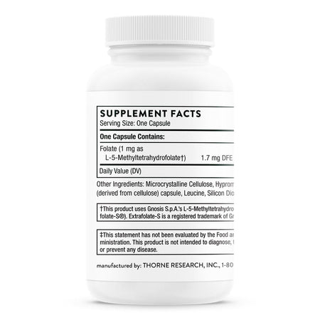 Thorne 5-MTHF 1 mg Methylfolate Dietary Supplement-Dietary Supplement THORNE 5-MTHF Folate 1 mg Strength Capsule 60 per Bottle