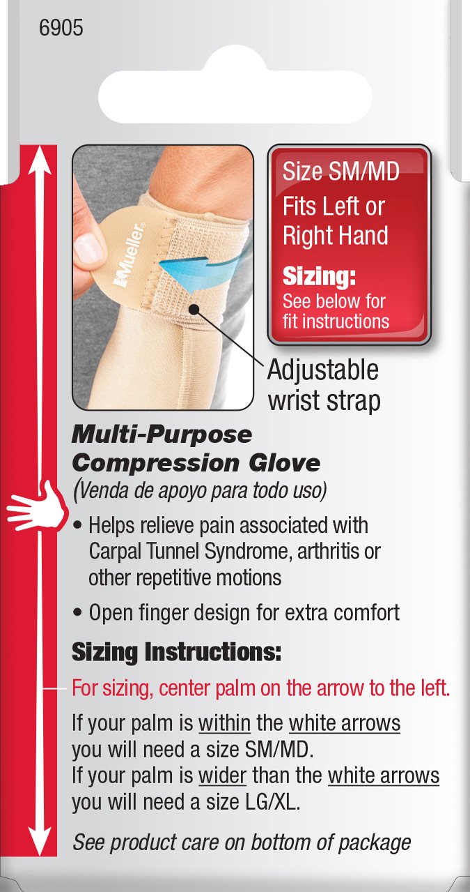 Compression Glove Mueller® Compression & Support Gloves Fingerless Small / Medium Over-the-Wrist Length Ambidextrous - Glo...
