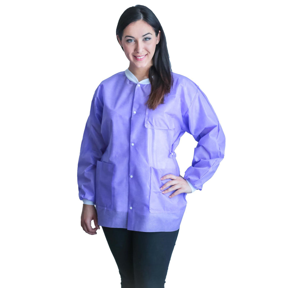 Lab Jacket FitMe™ Purple Large Hip Length 3-Layer SMS Disposable - Apparel>Coats and Jackets - Dukal