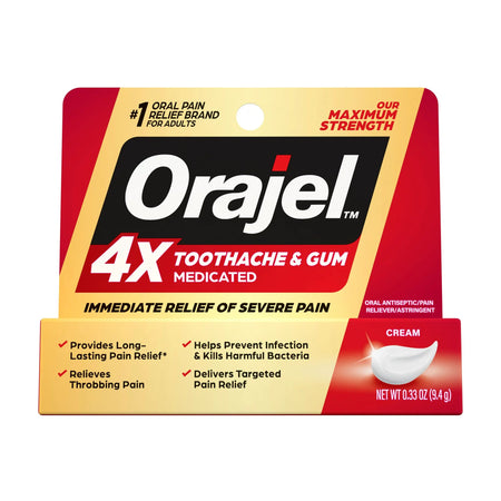 Orajel 4X Medicated Cream for Toothache & Gum, Maximum Strength for Severe Pain-Oral Pain Relief Orajel 4X Oral Cream
