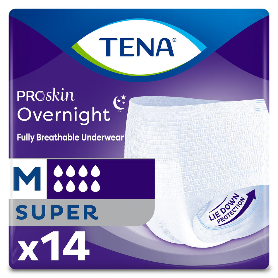 Tena ProSkin Overnight Super Fully Breathable Underwear, Medium-Unisex Adult Absorbent Underwear TENA ProSkin Overnight Super Pull On with Tear Away Seams Medium Disposable Heavy Absorbency