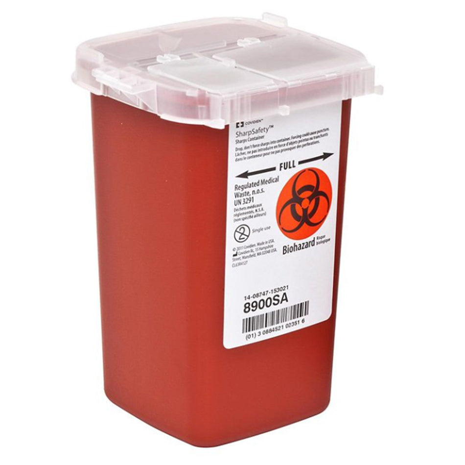 SharpSafety Phlebotomy Sharps Container, 1 Quart, 6 x 4 x 4 Inch-Sharps Container SharpSafety Red Base 6-1/4 H X 4-1/2 W X 4-1/4 D Inch Vertical Entry 0.25 Gallon