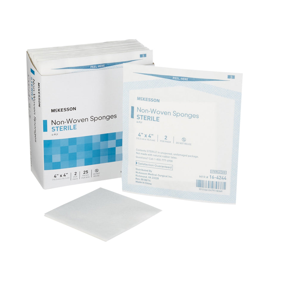 McKesson Sterile Nonwoven Sponge, 4 x 4 Inch, 4-Ply-Nonwoven Sponge McKesson 4 X 4 Inch 4-Ply Sterile 2 per Pack