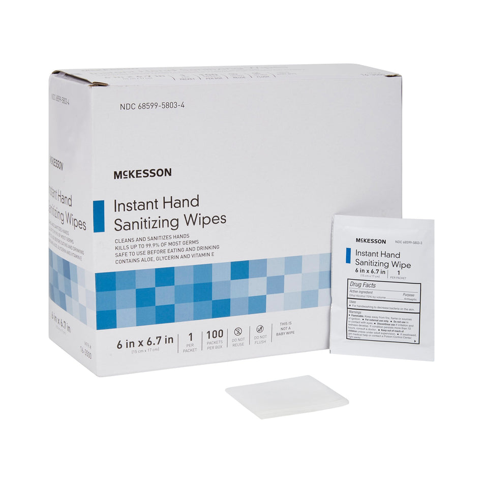 McKesson Hand Sanitizing Wipes-Hand Sanitizing Wipe McKesson 100 Count Ethyl Alcohol Wipe Individual Packet