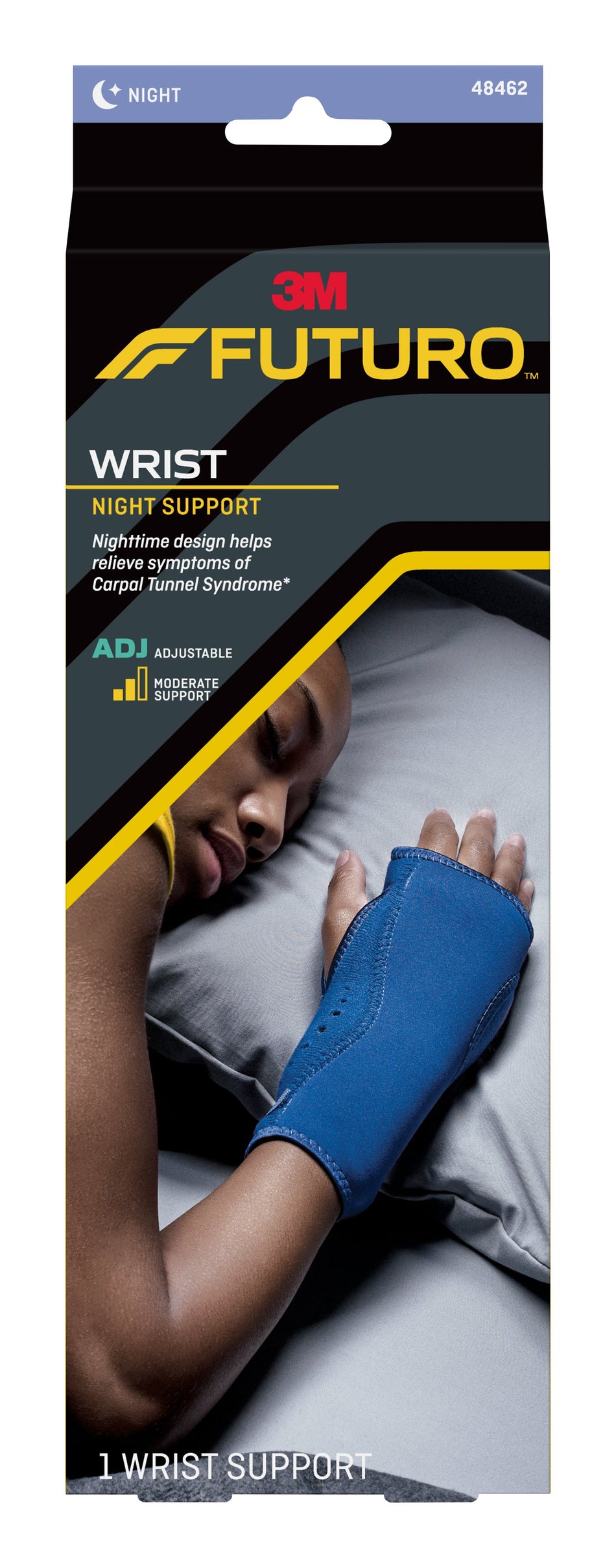 Futuro Night Wrist Brace, Left or Right Hand, Navy Blue, Adult 5-1/4" to 9"-Night Wrist Brace Futuro Fabric / Metal Left or Right Hand Navy Blue One Size Fits Most