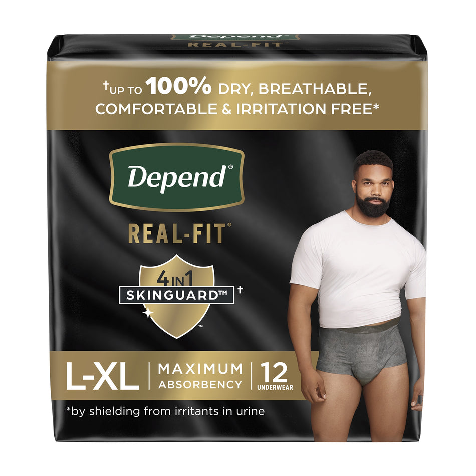 Depend Real Fit Underwear for Men, Large/X-Large-Male Adult Absorbent Underwear Depend Real Fit Waistband Style Large / X-Large Disposable Heavy Absorbency