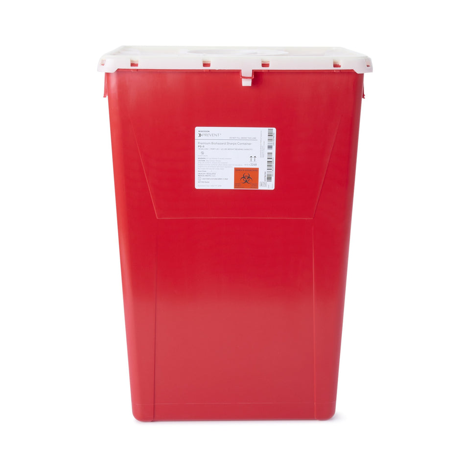 McKesson Prevent Sharps Container, 18 Gallon, 24-3/5 x 17-3/10 x 13 Inch-Sharps Container McKesson Prevent Red Base 24-3/5 H X 17-3/10 W X 13 L Inch Vertical Entry 18 Gallon