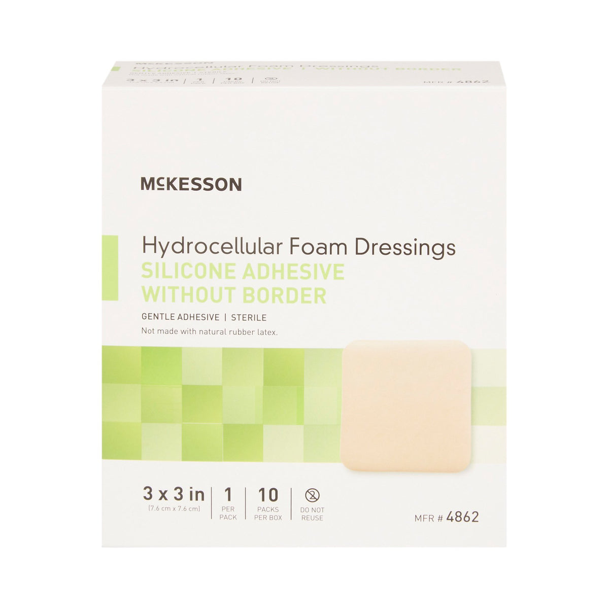 McKesson Silicone Gel Adhesive without Border Silicone Foam Dressing, 3 x 3 Inch-Foam Dressing McKesson 3 X 3 Inch Without Border Film Backing Silicone Gel Adhesive Square Sterile