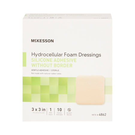 McKesson Silicone Gel Adhesive without Border Silicone Foam Dressing, 3 x 3 Inch-Foam Dressing McKesson 3 X 3 Inch Without Border Film Backing Silicone Gel Adhesive Square Sterile