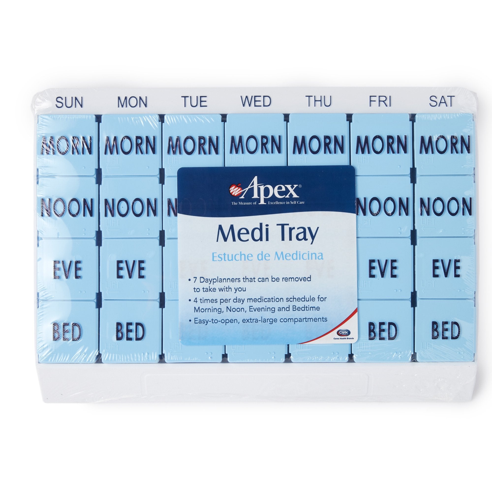Apex Medi Tray Pill Organizer, Days of the Week / Morn, Noon, Eve, Bed-Pill Organizer Medi Tray 7 Day 4 Dose