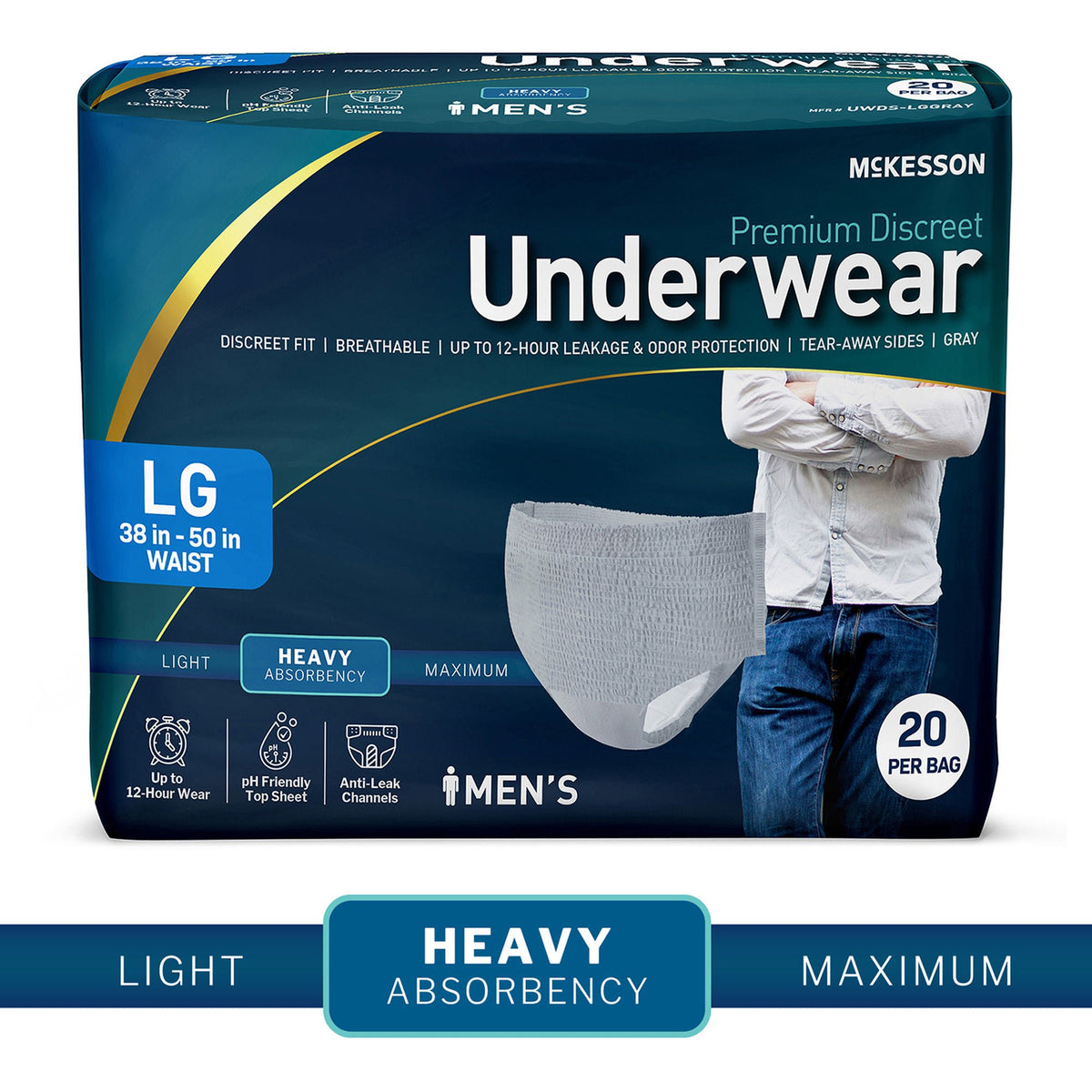 McKesson Premium Discreet Underwear for Men, Heavy Absorbency, Large - Incontinence>Adult Briefs and Protective Undergarme...