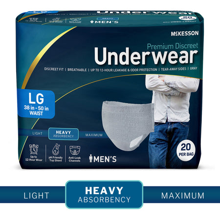McKesson Premium Discreet Underwear for Men, Heavy Absorbency, Large - Incontinence>Adult Briefs and Protective Undergarme...
