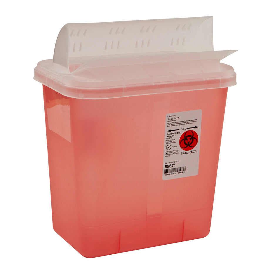 SharpSafety Multi-purpose Sharps Container, 2 Gallon, 10 x 10 x 7 Inch-Sharps Container SharpSafety Translucent Red Base 10 H X 10-1/2 W X 7-1/4 D Inch Horizontal Entry 2 Gallon