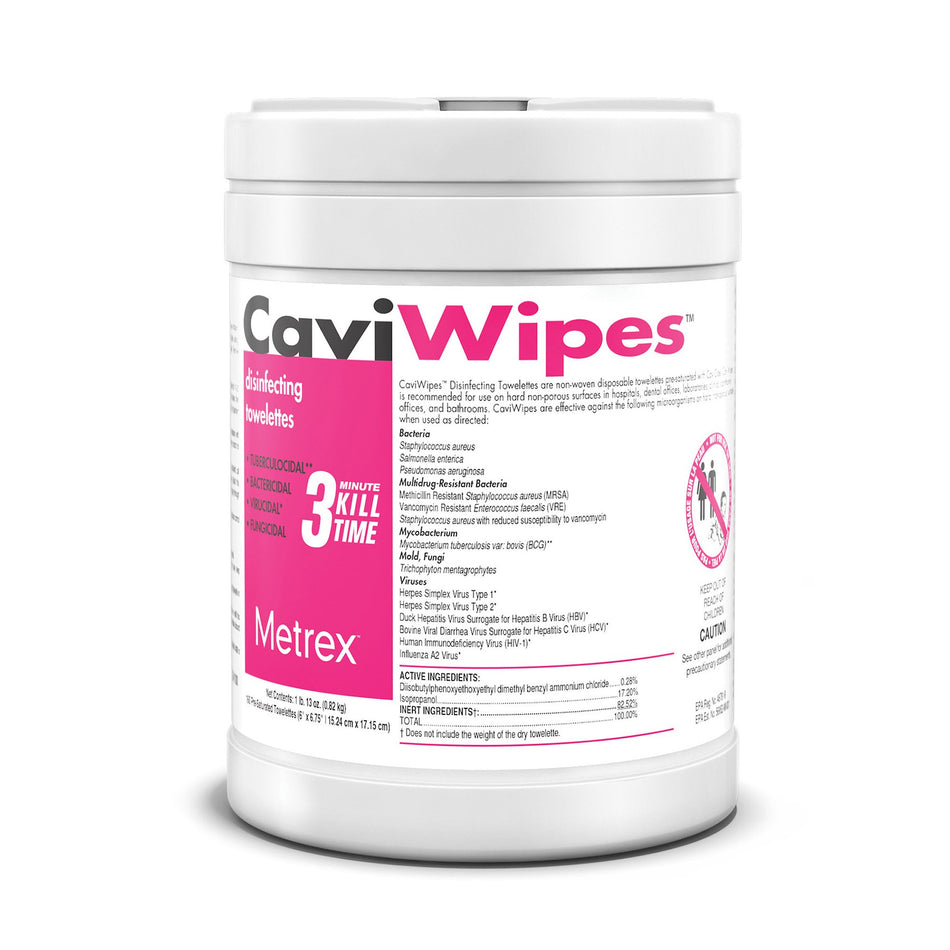 Metrex CaviWipes Surface Disinfectant Alcohol-Based Wipes, Non-Sterile, Disposable, Alcohol Scent, Canister, 6 X 6.75 Inch-CaviWipes Surface Disinfectant Premoistened Alcohol Based Manual Pull Wipe 160 Count Canister Alcohol Scent NonSterile