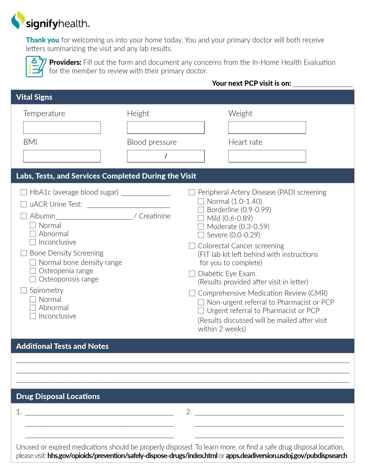 Signify Health® Checklist Form - Nurse's Station and Office Supplies>Forms - Signify Health