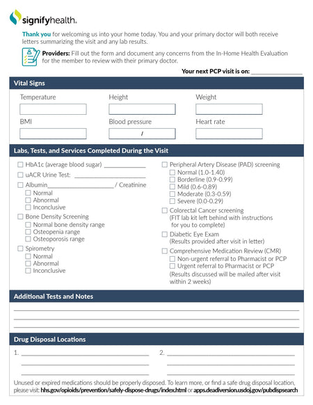Signify Health® Checklist Form - Nurse's Station and Office Supplies>Forms - Signify Health