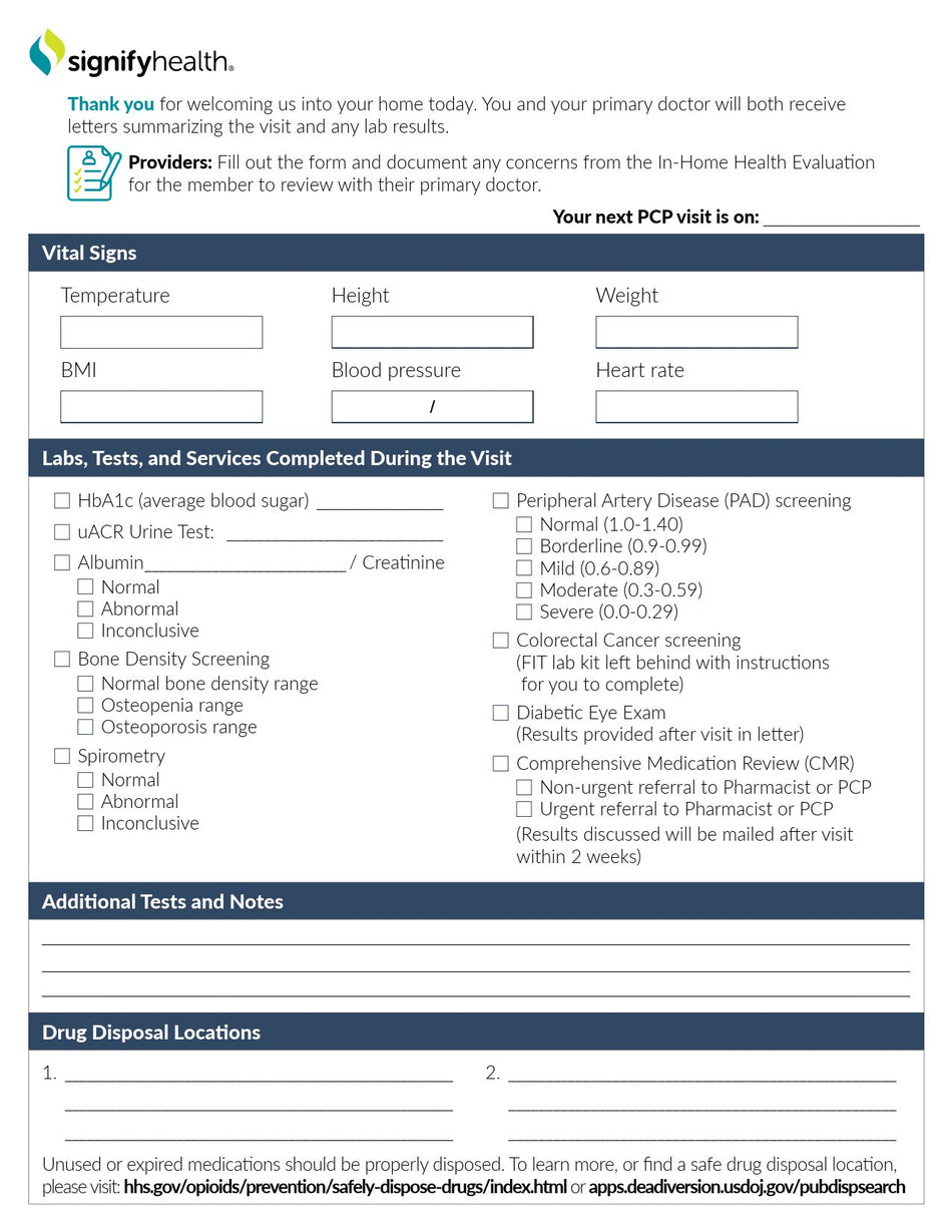 Signify Health® Checklist Form - Nurse's Station and Office Supplies>Forms - Signify Health