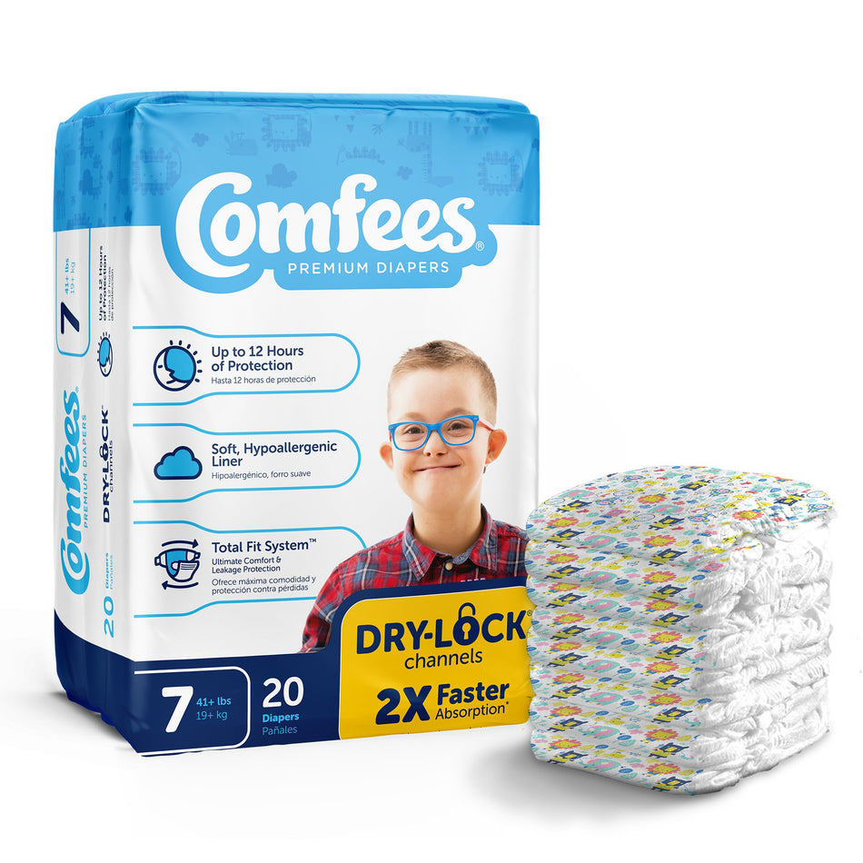 Comfees Premium Baby Diapers, Moderate-Absorbent, Tab Closure, Kid Design, Size 7-Unisex Baby Diaper Comfees Size 7 Disposable Moderate Absorbency
