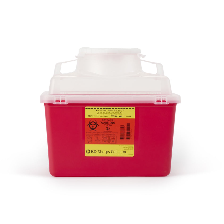 BD Multi-purpose Sharps Container, 11-1/2 x 12-4/5 x 8-4/5 Inch, 3.5 Gallon-Sharps Container BD� Red Base 11-1/2 H X 12-4/5 W X 8-4/5 D Inch Vertical Entry 3.5 Gallon