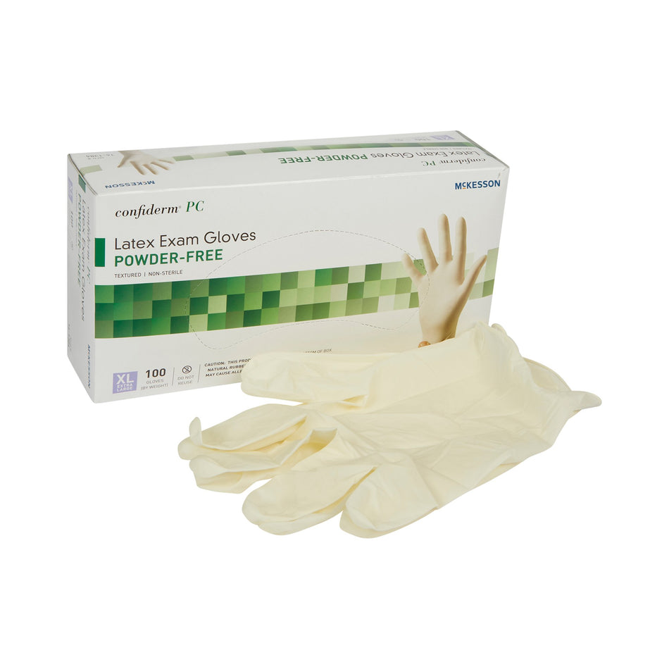 McKesson Confiderm Latex Exam Glove, Extra Large, Ivory-Exam Glove McKesson Confiderm X-Large NonSterile Latex Standard Cuff Length Fully Textured Ivory Not Rated