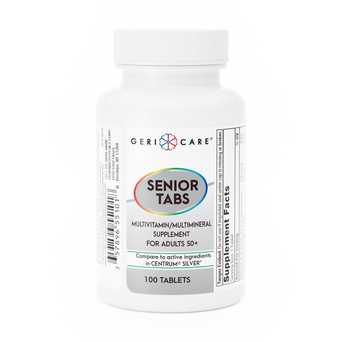 Geri-Care Senior Tabs Multivitamin/Multimineral Supplement for Adults 50+-Multivitamin Supplement with Minerals Geri-Care Tablet 100 per Bottle
