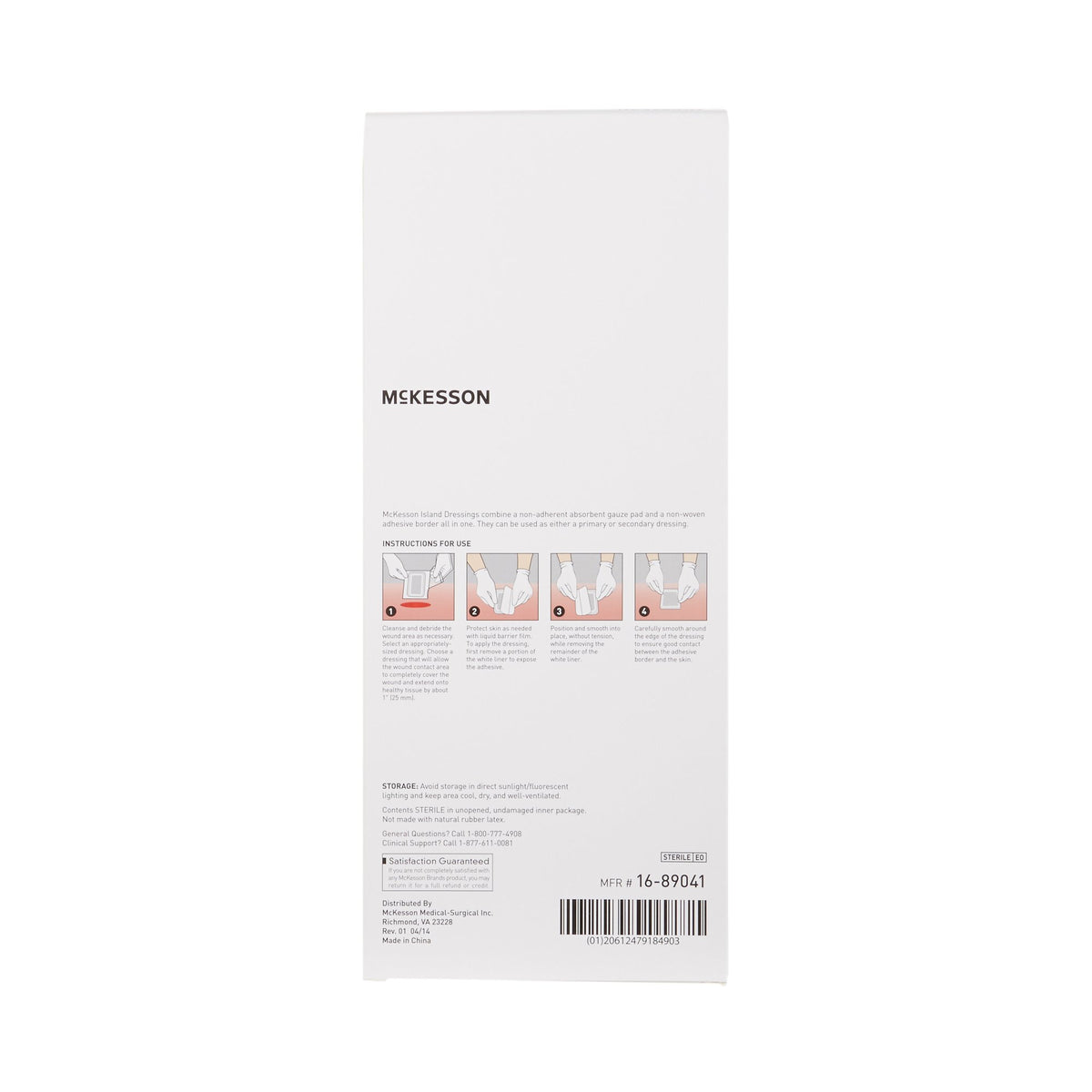 McKesson White Adhesive Dressing, 4 x 10 Inch-Island Dressing McKesson 4 X 10 Inch Rectangle Sterile