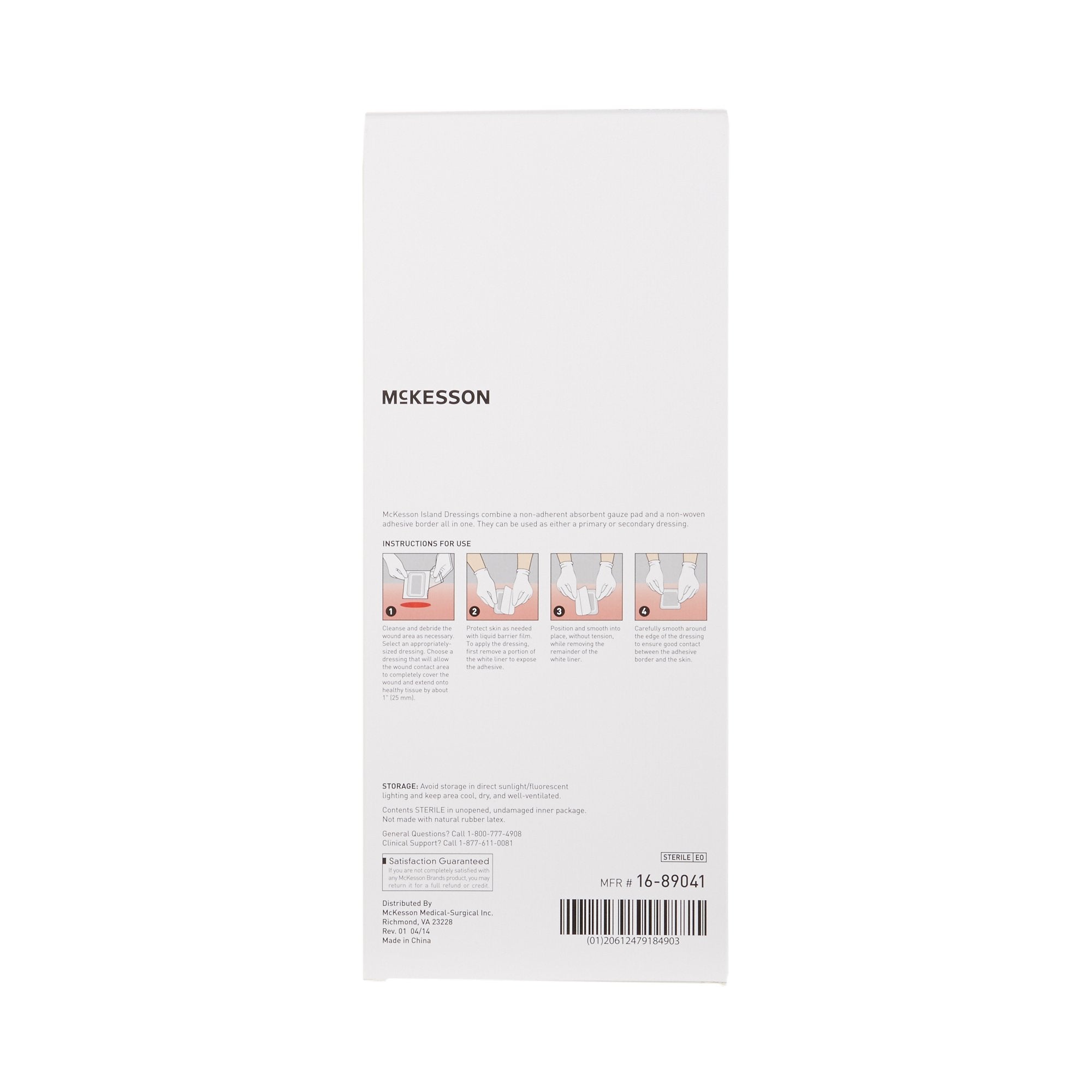 McKesson White Adhesive Dressing, 4 x 10 Inch-Island Dressing McKesson 4 X 10 Inch Rectangle Sterile