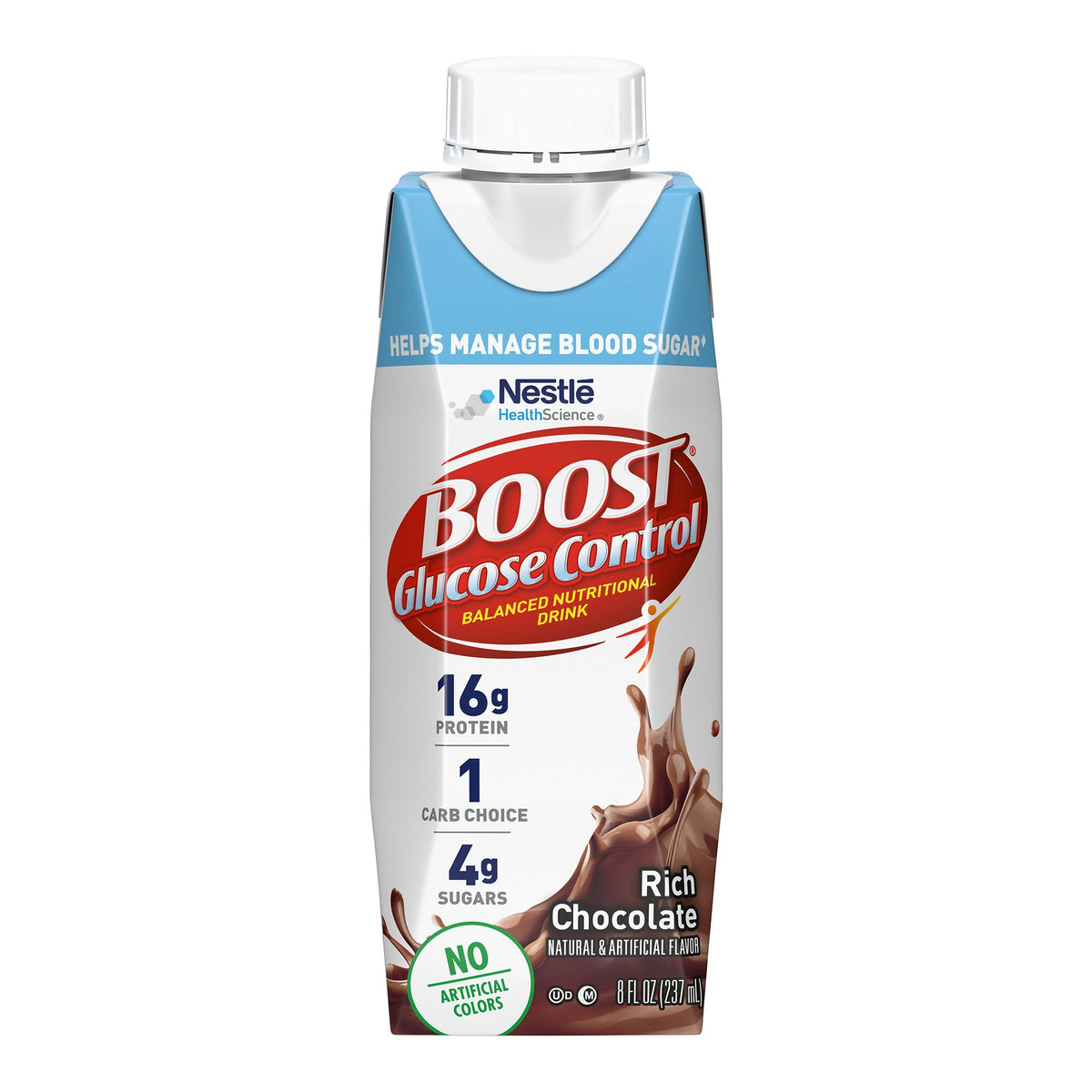 Boost Glucose Control Chocolate Balanced Nutritional Drink, 8-ounce carton-Oral Supplement Boost Glucose Control Rich Chocolate Flavor Liquid 8 oz. Carton