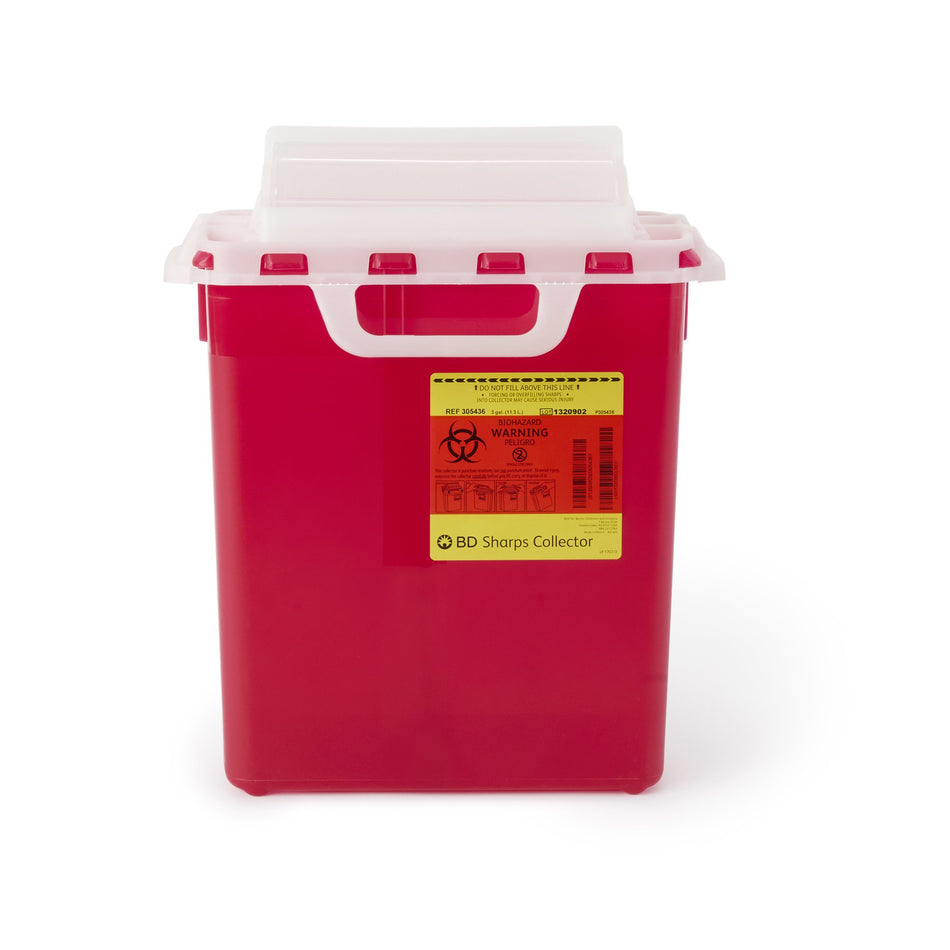 BD Multi-purpose Sharps Container, 16-3/5 x 10-7/10 x 6 Inch-Sharps Container BD� Red Base 16-3/5 H X 10-7/10 W X 6 D Inch Horizontal Entry 3 Gallon