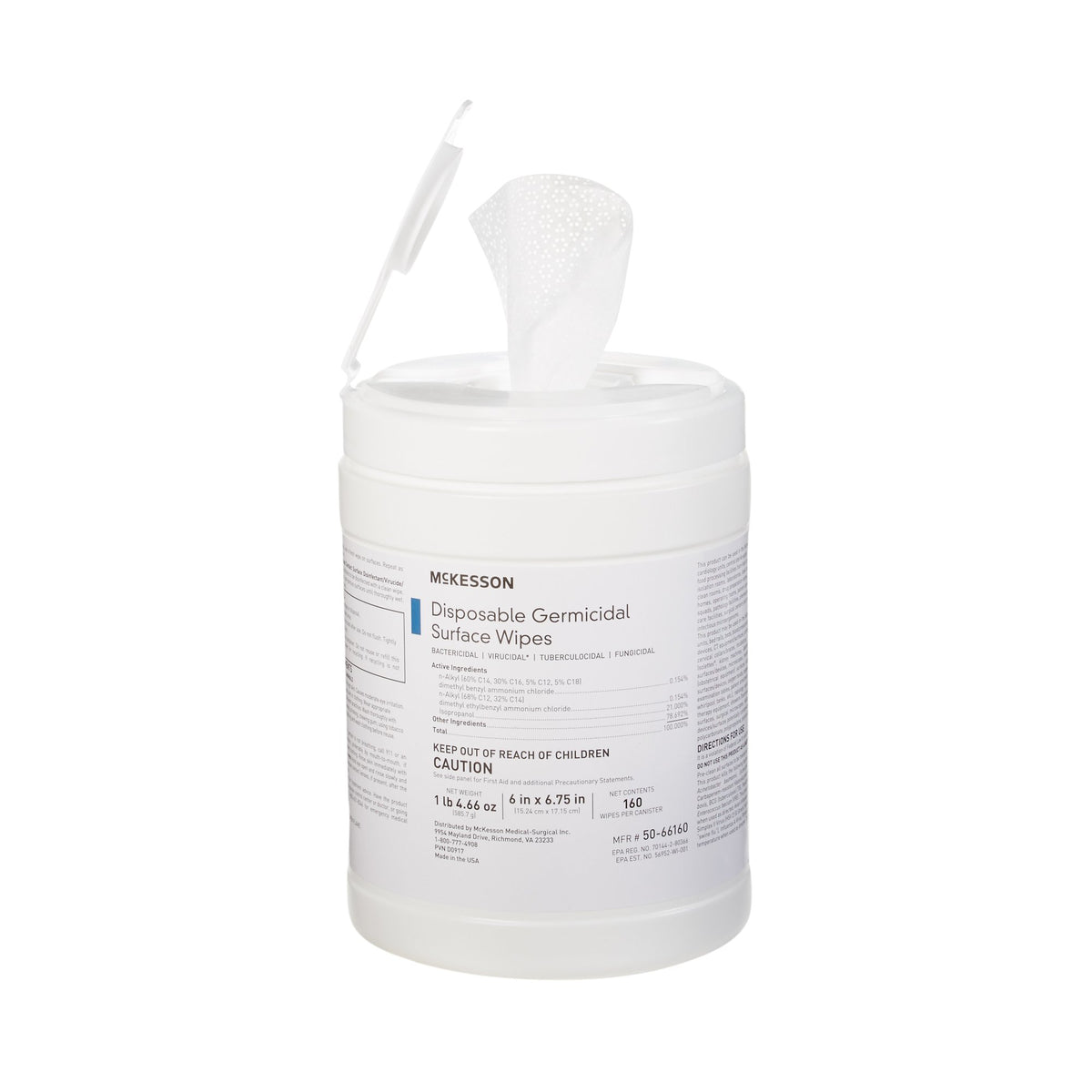 McKesson Germicidal Large Surface Disinfectant Wipes, Canister, 160 ct.-McKesson Surface Disinfectant Premoistened Manual Pull Wipe 160 Count Canister Alcohol Scent NonSterile