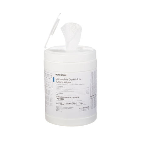 McKesson Germicidal Large Surface Disinfectant Wipes, Canister, 160 ct.-McKesson Surface Disinfectant Premoistened Manual Pull Wipe 160 Count Canister Alcohol Scent NonSterile