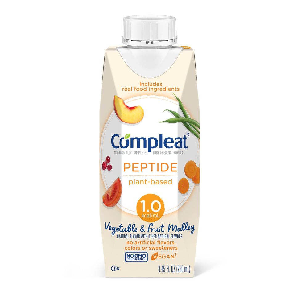 Compleat Peptide 1.0 Nutritionally Complete Tube Feeding Formula-Tube Feeding Formula Compleat Peptide 1.0 Vegetable / Fruit Medley Flavor Liquid 250 mL Reclosable Carton
