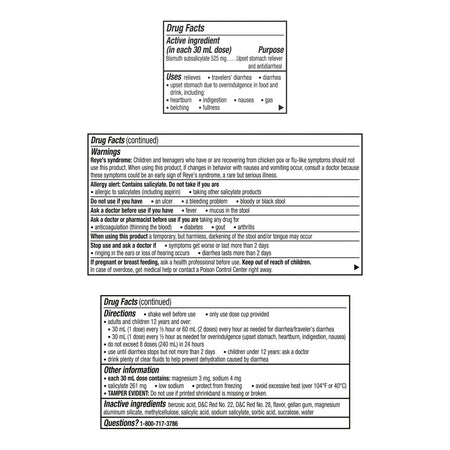 Pepto Bismol Bismuth Subsalicylate Liquid-Anti-Diarrheal Pepto Bismol 262 mg Strength Liquid 4 oz.