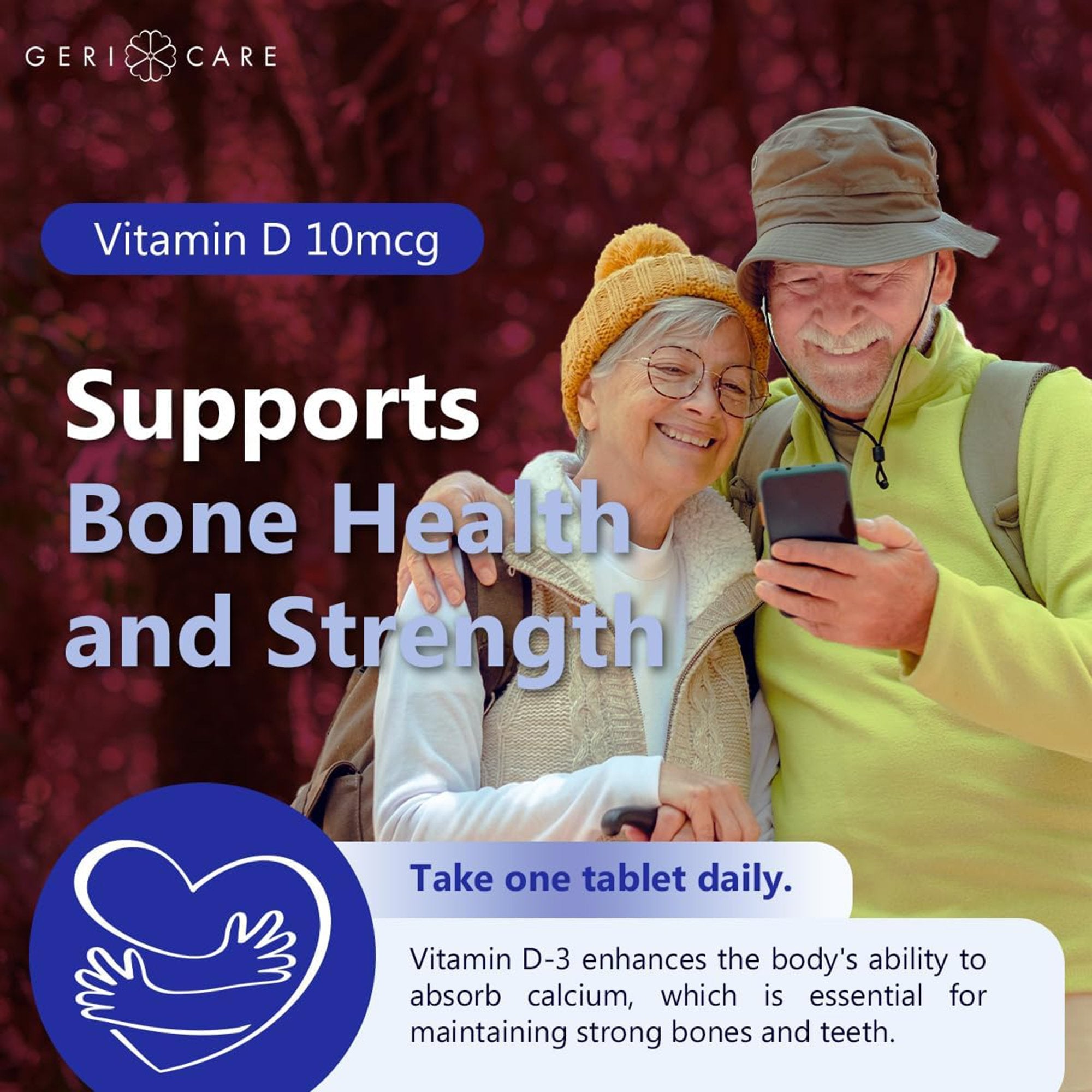 Geri-Care Vitamin D-3 Supplement-Vitamin Supplement Geri-Care Vitamin D3 400 IU Strength Tablet 100 per Bottle