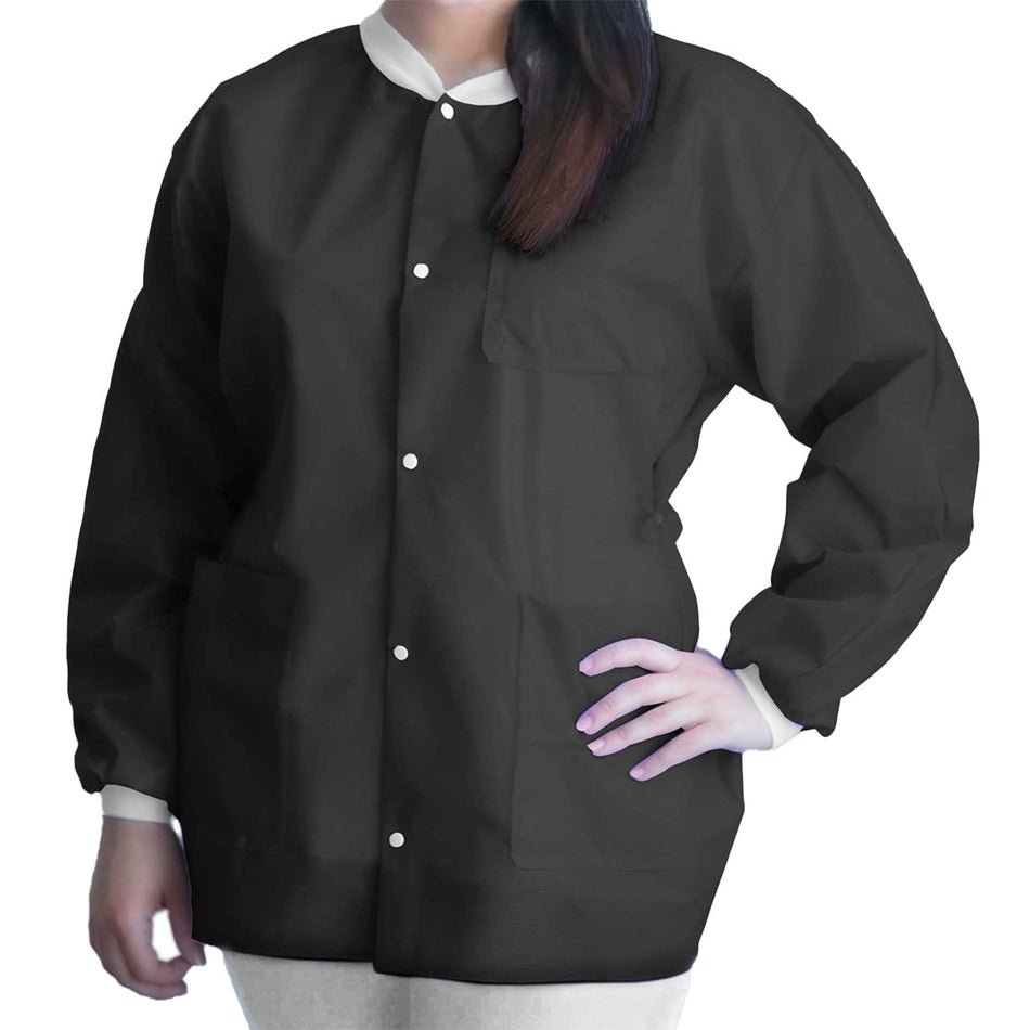 FitMe Lab Jacket, Black, Medium-Lab Jacket FitMe Black Medium Hip Length 3-Layer SMS Disposable