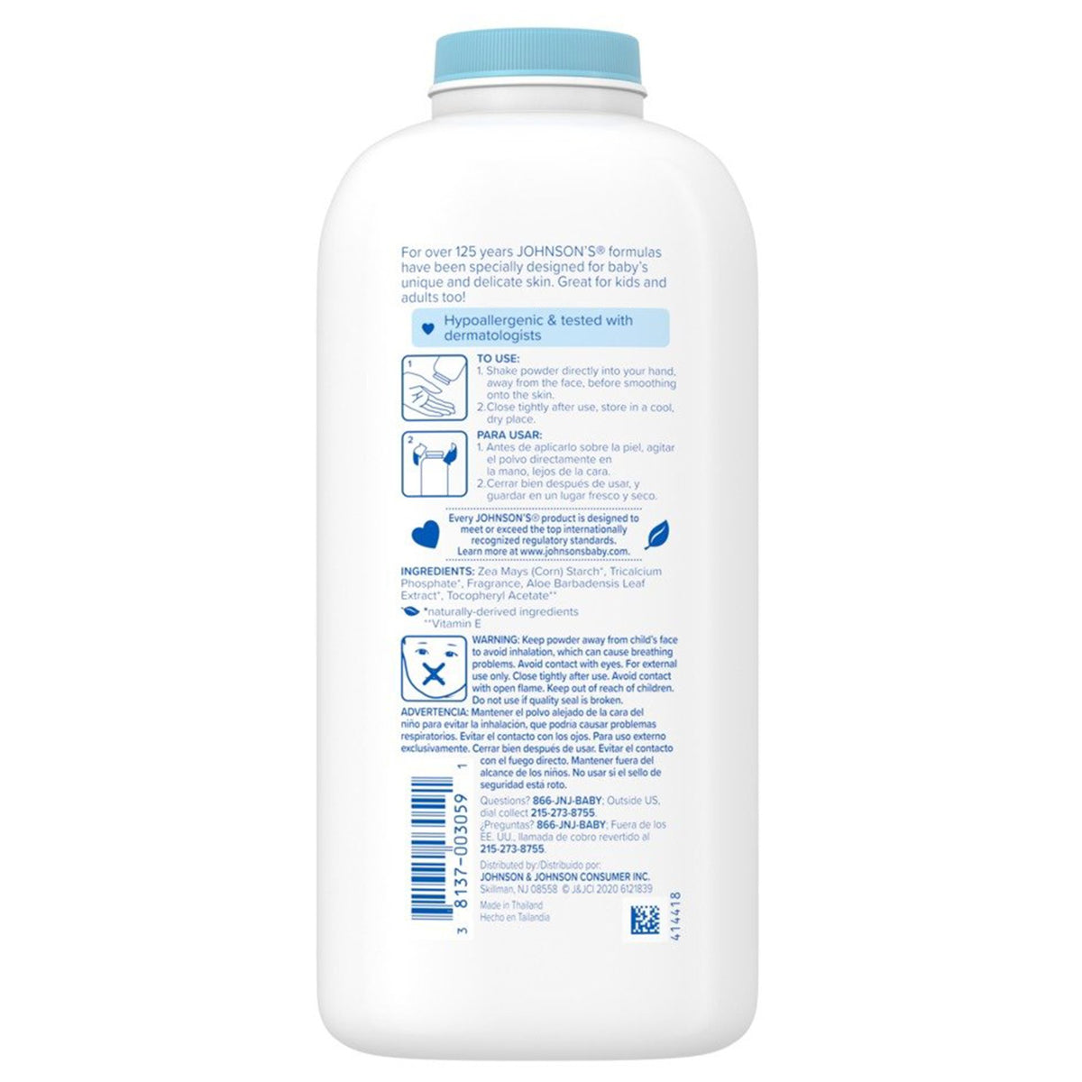 Johnson's Aloe and Vitamin E Baby Powder, Fresh Scent, 15 oz.-Baby Powder Johnson's 15 oz. Fresh Scent Bottle with Dispensing Cap Cornstarch / Aloe / Vitamin E
