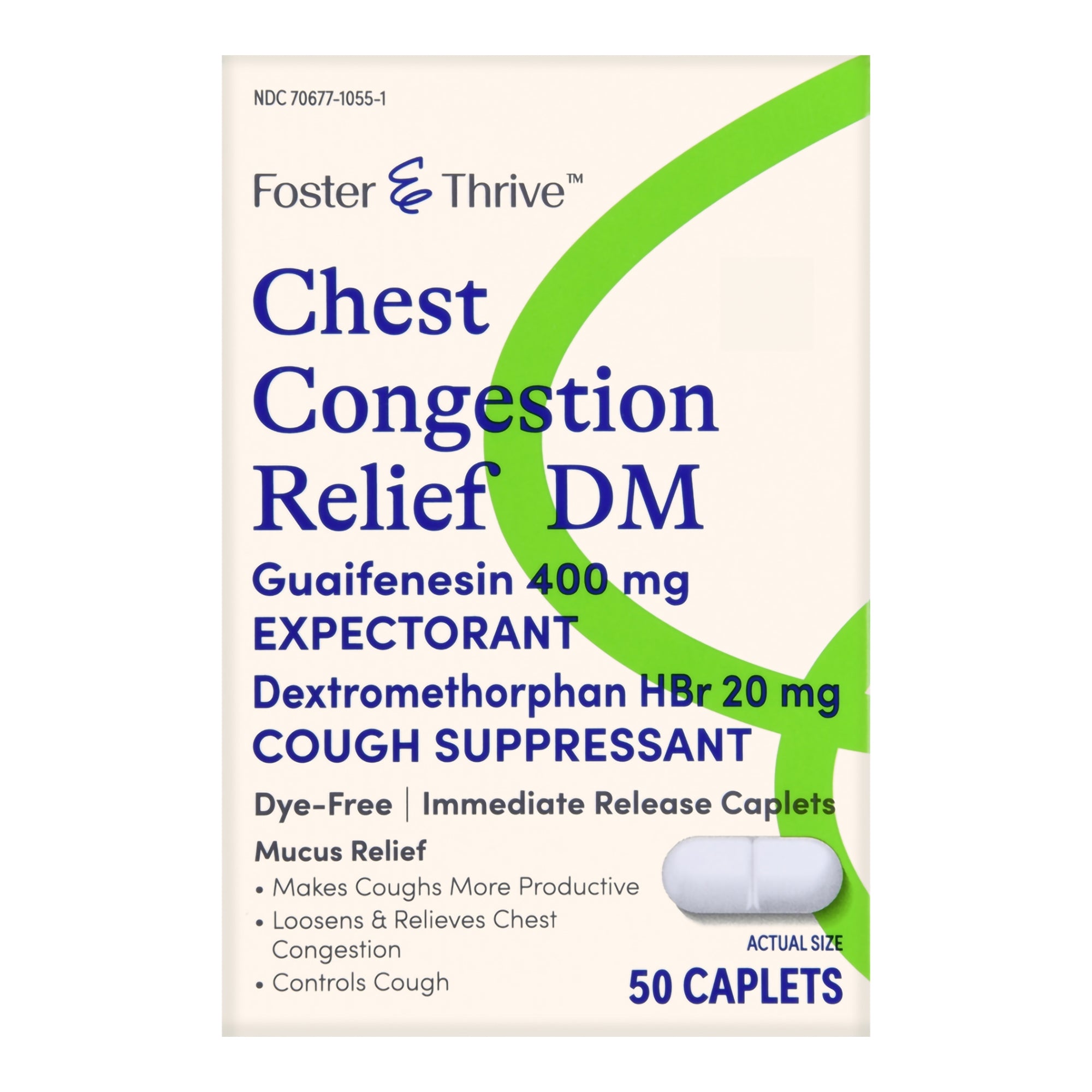 Thrive & Foster Chest Congestion Relief DM Guaifenesin 400 mg Dextromethorphan HBr 20 mg Caplets-Cold and Cough Relief Foster & Thrive 400 mg - 20 mg Strength Tablet 50 per Box