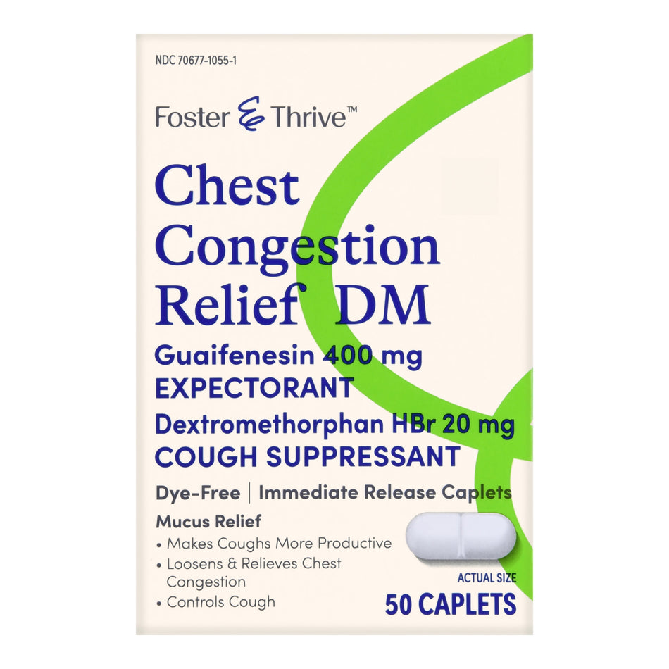 Thrive & Foster Chest Congestion Relief DM Guaifenesin 400 mg Dextromethorphan HBr 20 mg Caplets-Cold and Cough Relief Foster & Thrive 400 mg - 20 mg Strength Tablet 50 per Box