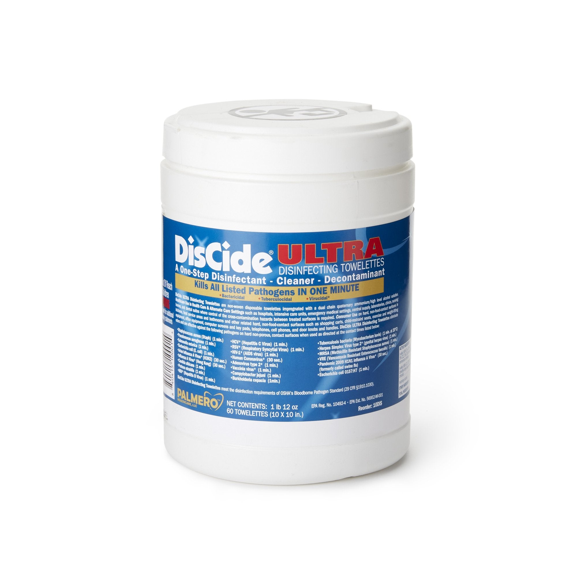 DisCide Ultra Disinfecting Towelettes-DisCide Ultra Surface Disinfectant Cleaner Premoistened Quaternary Based Manual Pull Wipe 60 Count Canister Herbal Scent NonSterile